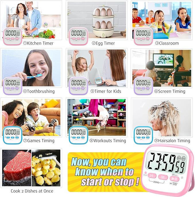 Antonki 2 Pack Classroom Timers for Kids Teachers, Magnetic Countdown Digital Kitchen Timer for Cooking, Study, Exercise, Games, Time Mangement - Loud/Silent Mode - Battery Included