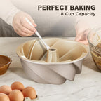 KITESSENSU Non-Stick Cake Pan, 9.5-Inch Aluminum Cake Mold, 8 Cup Fluted Heavy Duty Tube Pan, Durable Rust & Scratch-Resistant, Baking Mold for Jello, Gelatin, Chocoflan, Flan, Marissa, Gold