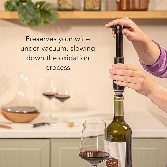 Vacu Vin Original Wine Saver with 2 Vacuum Bottle Stoppers – Black Wine Preserver Pump for Red or White Wine – Manual Air Remover System – Airtight Seal – Keep Wine Fresh Longer