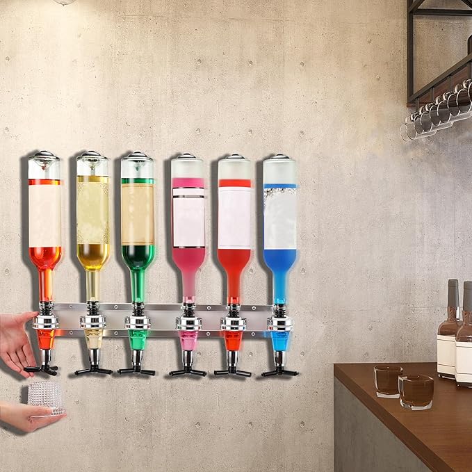 ECUTEE Wall Mounted 6-Bottle Liquor Dispenser Wine Dispenser Machine Bar Butler Drinking Pourer Home Bar Tools for Beer, Soda, Coke and Fizzy ect