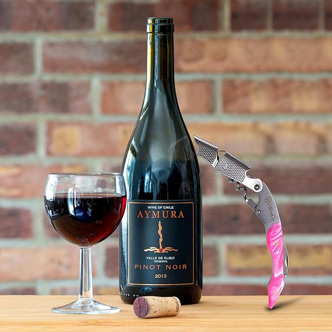 WineOp Professional Wine Opener Luxury Double Hinged Waiter's Corkscrew Wine Bottle Key - Cork screwer for Servers, Bartenders, Sommelier and Home Use | All-In-One Stainless Steel (Pink Resin)