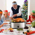 HEYNEMO Turkey Roaster Electric, 24 Quart Oven with Self-Basting Lid, Removable Pan and Rack, Adjustable Temperature Control Powerful 1450W Stainless Steel Oven, Silver
