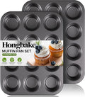 HONGBAKE Non-Stick Muffin Pans 12 Cup, Carbon steel Cupcake Pan for Baking, 2 Pack Non toxic Health Muffin tin -Dark Grey