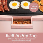 COOK WITH COLOR Electric Griddle 1200W, Nonstick Surface for Pancakes, Burgers, Eggs & More, Removable Temperature Control, Slide-Out Drip Tray, 10" x 16" Cooking Area, Dusty Rose