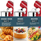 Household Stand Mixer with 6.5 Quart Bowl, Electric Food Mixer 10+p Speeds 660W, Tilt-Head Bread Dough and Cake Mixers with Dough Hook, Whisk, Beater, Splash Guard and Egg Separator (Red)