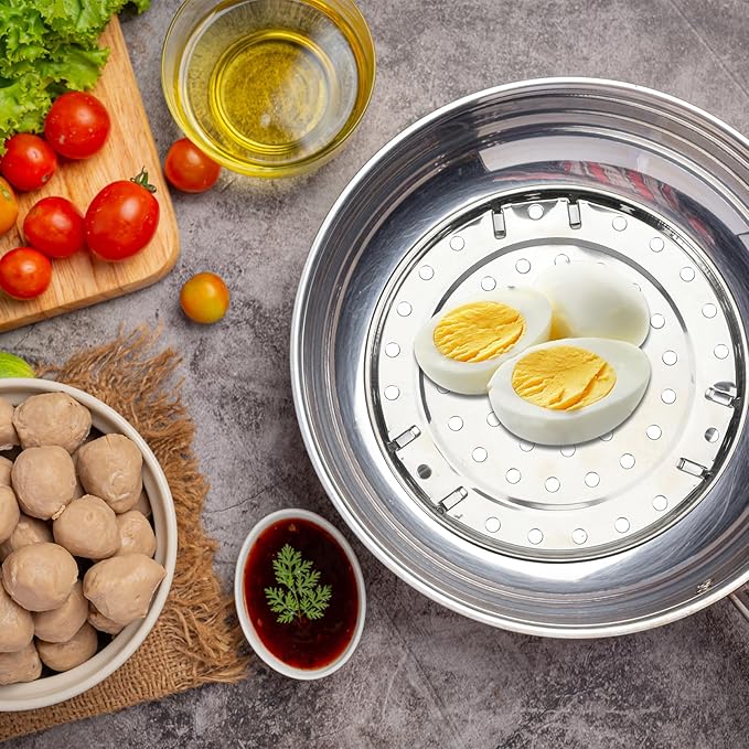 2 PCS Stainless Steel Steaming Basket, 7/7.8 Inch Round Food Steamer Insert Multi-function Steamer Rack Tray with Removable Stand for Pots Steaming Cookware Vegetable, Dumplings, Fish, Seafood Cooking