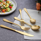 LIANYU Matte Gold Silverware Set for 8, 40 Piece Stainless Steel Flatware Utensils Set, Satin Finish Cutlery Set Include Spoons Forks and Knives, Modern Metal Tableware Set for Home, Dishwasher Safe