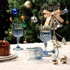 XUWAIDSGN 24 Pcs 7oz Plastic Vintage Wine Glasses Drinking Glasses Unbreakable Wedding Glassware Crystal Water Goblets Reusable Drinkware Vintage Champagne Flutes (24, Blue)