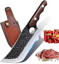 DRGSKL Hand Forged Meat Cleaver Knife Fathers Butcher Knives for Meat Cutting Full Tang Chef Knife with Belt Sheath and Gift Box High Carbon Steel for Kitchen or Camping, Gift for Dad