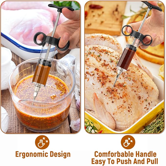Kingsmile Turkey Injector, Meat Injector Syringe - 3 Marinade for BBQ Grill, 1OZ /30ML Injector Syringe, Handle MeatInjector for Smoking, Flavor Injector for Meat with Oil Brush & Cleaning Brush Black