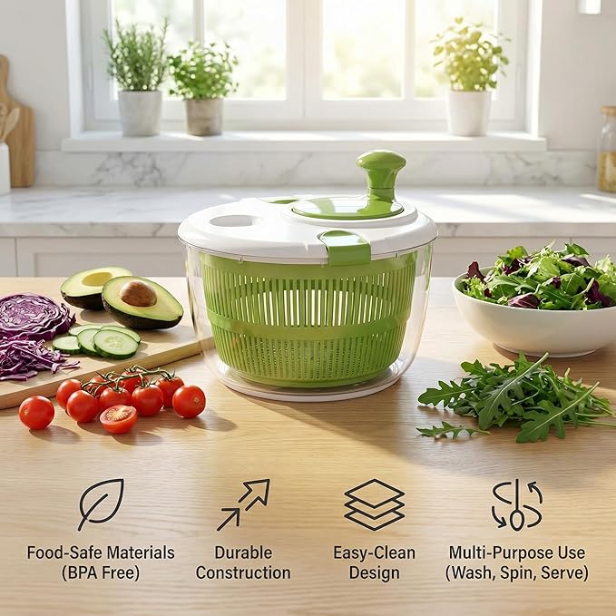 5QT Large Salad Spinner, Detachable Fruit & Vegetable Washer Dryer with Colander, Easy-Clean Lettuce Spinner for Kitchen, Dishwasher-Friendly Vegetable Dryer Basket