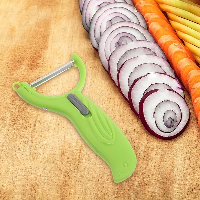 Housoutil 3pcs Multi-function Stainless Steel Vegetable and Fruit Peeler Set with Rotating Blades for Peeling, Slicing, and Grating – Lightweight Kitchen Gadget for Home Cooking