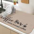 Findosom Dish Drying Mat, 17"x 32" Super Absorbent & Hide Stain Coffee Mat, Cuttable Drying Mat for Kitchen Counter, Coffee Bar Accessories, Under Dish Rack, Coffee Maker, Espresso Machine, Linen