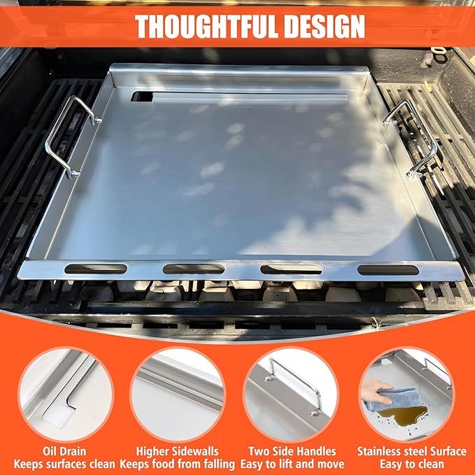 KEESHA Stainless Steels Griddle Insert for Weber Spirit I & II 200 Series Gas Grills Flat Top Grill Griddle Replacement Parts for Weber Spirit S-210, S-215, E-210, E-215, E-220 with Mini Oven Mitt