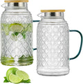 Buaic 2 PACK Glass Pitcher with Bamboo Lid, 68 oz/2L Vintage Water Pitcher, Clear Borosilicate Glass Water Carafe for Cold Brew, Coffee, Lemonade, Iced Sun Tea,Beverage, Heat Resistant Water Glass Jug