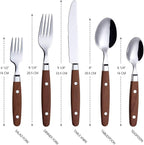ANNOVA Silverware Set, Retro/Rivet Colorful Stainless Steel Tableware Kitchen Flatware Set Utensils, Includes Dinner Knives, Forks, Spoons, Salad Forks & Dessert Spoons (Wood, 20 Pieces)