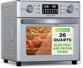 NutriChef 26L Electric Air Fryer Oven | 1700W Countertop Rotisserie & Air Fryer | 360° Rotating Feature | 10 Menu Presets | Includes Drip Tray, Air Frying Basket & Bake Rack 15x16x14 | Stainless Steel