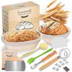 Artisan Sourdough Bread Proofing Baskets Set of 2 – Banneton Basket Kit with 9" Round & 10" Oval, 6 Accessories for Bread Baking