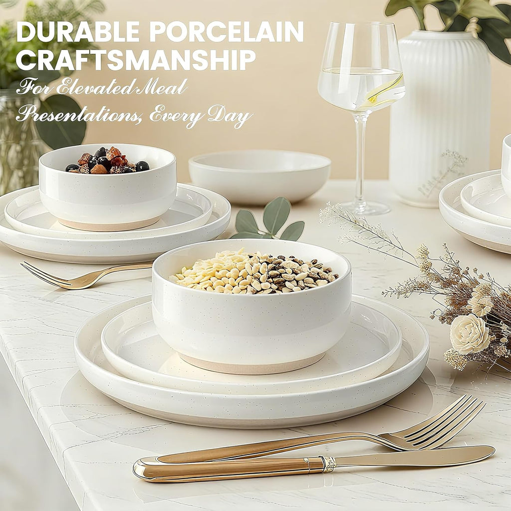 Umite Chef 12 Piece Ceramic Dinnerware Set for 4 – Cream White Plates & Bowls