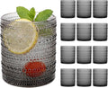 Moretoes Hobnail Drinking Glasses Set of 12,10 Oz Cocktail Glasses Vintage Glassware, Textured Glass Cups Bubble Glasses Water Glasses Old Fashion Jupiter Glasses Set (Gray)