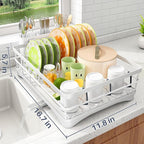 SAYZH Dish Drying Rack - Stainless Steel Dish Rack for Kitchen Counter, Large-Capacity Dish Drainer with Cutlery Holder, Kitchen Organizer for Dishes, Spoons and Forks, White