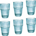Bormioli Rocco Barshine 12.88 oz. Long Drink Stackable Tempered Drinking Glasses, Set of 6, Ice Blue