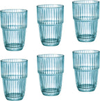 Bormioli Rocco Barshine 12.88 oz. Long Drink Stackable Tempered Drinking Glasses, Set of 6, Ice Blue