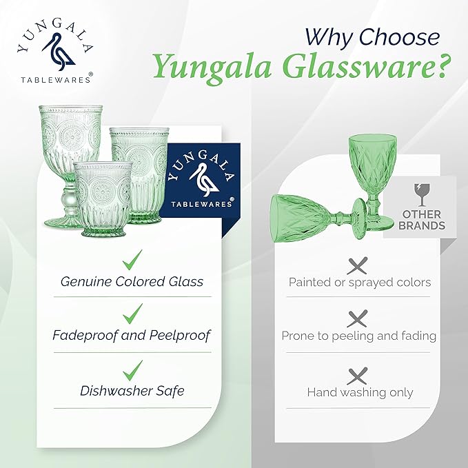 Yungala Green Wine Glasses Set of 6 Vintage Hobnail Goblets 10 oz Dishwasher Safe