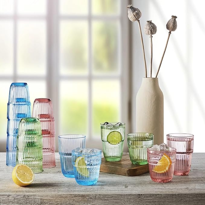 Bormioli Rocco Barshine 12.88 oz. Long Drink Stackable Tempered Drinking Glasses, Set of 6, Ice Blue