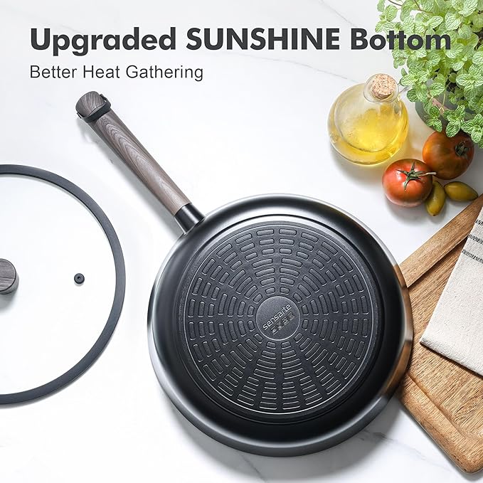 SENSARTE 17Pcs Nonstick Cookware Set Pots and Pans Set Kitchen Cooking Frying Pans with Stay-cool Handle, Dishwasher Safe, Induction Compatible, PFOA/PFOS Free, Black
