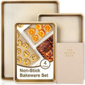 4 Pieces Bakeware Set | 3 Baking Pans & 1 Recipe Notebook Combo | Nonstick Cookie Sheets for Baking Supplies | No Rust & No Toxic Heavy Duty 3 Baking Trays 18''+15''+13'' & 1 Blank Recipe Book