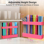 9.5” Large Acrylic Straw Holder for Cabinet Door, Reusable Adjustable Two-Part Straws Organizer with Ultra Sticky Adhesive Strips, 2026 Straw Storage for Kitchen Cupboard (Hot Pink)