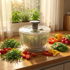 Le'raze Glass Salad Spinner with Airtight Lid - BPA-Free - Easy Pump Lettuce Spinner Washer | Fruit Washing Bowl with Strainer | Vegetable Cleaner | Large Capacity Borosilicate Glass, 6.22 Quart