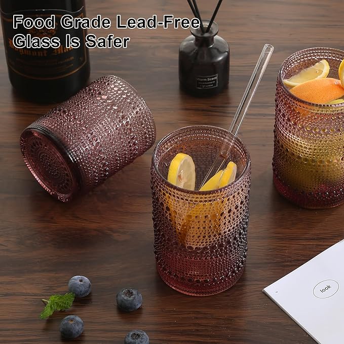 ZMOWIPDL Vintage Hobnail Drinking Glasses Set of 8,Purple 12 oz & 15oz Highball Glass Cups, Kitchen Drinkware Glassware,Embossed Water Tumbler,for Beer,Cocktail,Whiskey,Juice and Various Mixed Drinks