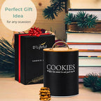 D'Lifeful Cookie Jar with Airtight Bamboo Lid – 1.1 Gallon Cute and Decorative Cookie Storage for Kitchen Countertop – Farmhouse Storage Tin for Freshness – Great Gift Idea (Black)