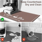 CooRug Absorbent Coffee Mat, Fashion Dish Drying Mat for Kitchen Counter Coffee Bar Accessories Espresso Machine Dish Rack 12" x 20" Brown