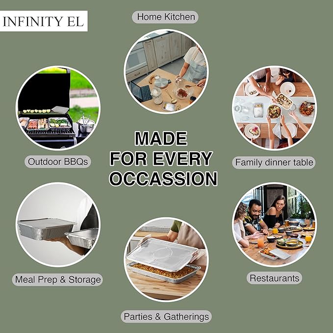 INFINITY EL Disposable Aluminum Foil Pans with Lids 20 Pack | Half 12.5" x 10" x 2.5" Deep Disposable Baking Pan | Heavy Duty Aluminum Pan for Roasting Turkey, Lasagna, Thanksgiving, Christmas, Party