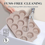 2 Pcs Silicone Muffin Pans for Baking with Metal Reinforced Frame, Nonstick Cupcake Tray for Oven, 12 Cups Regular Size Silicone Molds for Egg Bites, Dishwasher Safe (Brown, Cream)