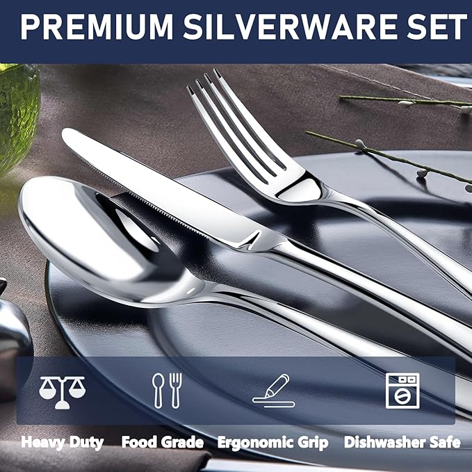 STILLOYE Heavy Duty Silverware Set for 6, 30 Piece Premium Stainless Steel Flatware Utensils Cutlery Set Including Steak Knife Fork and Spoon, Dishwasher Safe, Gift Package for Wedding Housewarming
