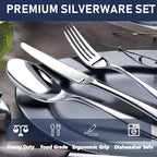 STILLOYE Heavy Duty Silverware Set for 12, 60 Piece Premium Stainless Steel Flatware Utensils Cutlery Set Including Steak Knife Fork and Spoon, Dishwasher Safe, Gift Package for Wedding Housewarming