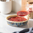 HENXFEN LEAD Ceramic Pie Dish, 10 Inch Round Pie Pan, Oven Safe Pie Plate for Apple Pie, Quiche & Tart, Boho Style Baking Dish