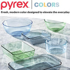 Pyrex Colors (2-Pack) Sculpted Tinted Small/Medium Glass Mixing Bowls With Plastic Lids, Nesting Space Saving Set of Bowls For Prepping and Baking, 1.3QT & 2.3QT