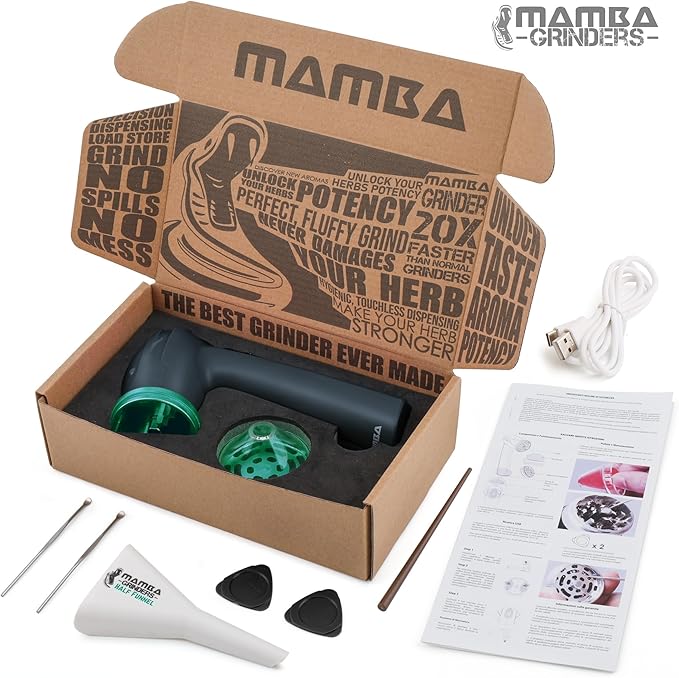 Mamba Electric Grinders – USB Rechargeable Spice & Herb Grinder, 1g Portable Metal Grinder for Herbs, Quick & Easy-to-Use Spice Mill for Kitchen