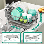 GAOKASE Dish Drying Rack, Stainless Steel-Dish Rack, Dish Racks for Kitchen Counter, Kitchen Dish Drainers with Removable Utensil Holder,New Drain Outlet,Plate Rack and Drainboard,(gray-11 W x 15" L)