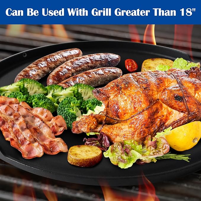 2-in-1 Cast Iron Griddle for Oklahoma Joe's 7577447P04 Charcoal Grill, 18 inch Non-stick Griddle Pan for Outdoor Weber, Nexgrill, Kamado, Big Green Egg 18 & 22 inch Charcoal Kettle Grill Accessories