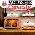 Gourmia French Door Air Fryer Oven - 37 Qt Large Capacity Convection Toaster Oven, FryForce 360°, Digital Display, 12 Cooking Presets, Dehydrate, Fits 13” Pizza, Dishwasher-Safe, Peach