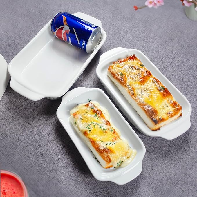 Ceramic Au Gratin Dishes, 8 x 5 Small Baking Dish with Handles, Set of 4, 15 Oz Individual Casserole Dishes, Casserole Pans for Lasagna, Pie, Roasting, Kitchen & Home, Oven Microwave Safe