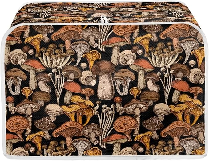 JEOCODY Mushroom Print Toaster Cover - Bread Maker Cover with Handle for Kitchen, Washable and Dust Protection