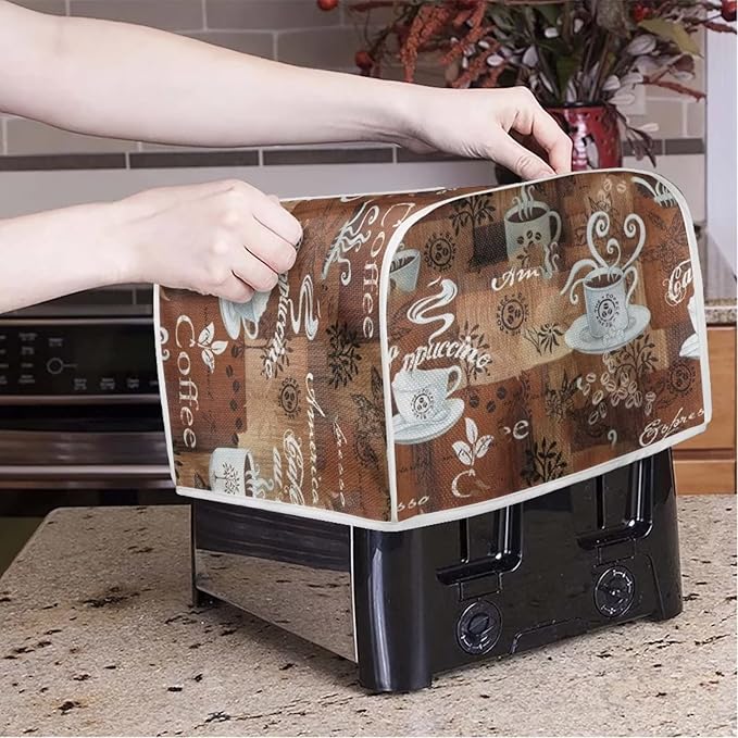 JEOCODY Toaster Bread Maker Cover with Handle - Coffee Theme Print, Wide Slot, Dust Protection