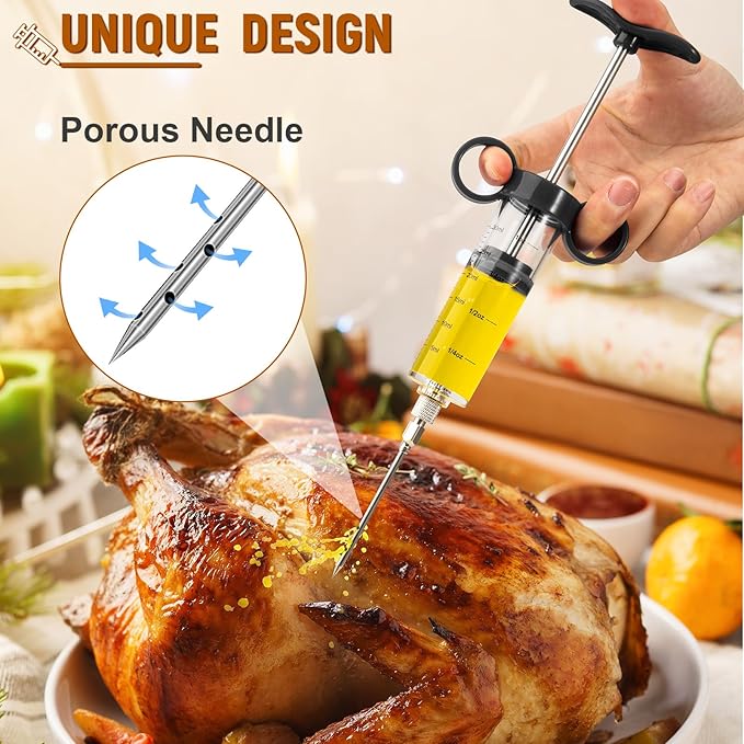 Kingsmile Turkey Injector, Meat Injector Syringe - 3 Marinade for BBQ Grill, 1OZ /30ML Injector Syringe, Handle MeatInjector for Smoking, Flavor Injector for Meat with Oil Brush & Cleaning Brush Black